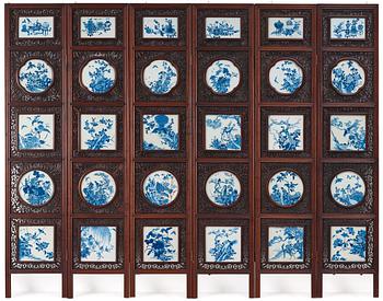 A Chinese six fold screen, Qing dynasty, 19th Century.