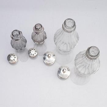 A Swedish 18/19th century silver and glass cruet-set, mark of Pehr Zethelius and Paul Wihlborg, Stockholm 1795 and 1814.