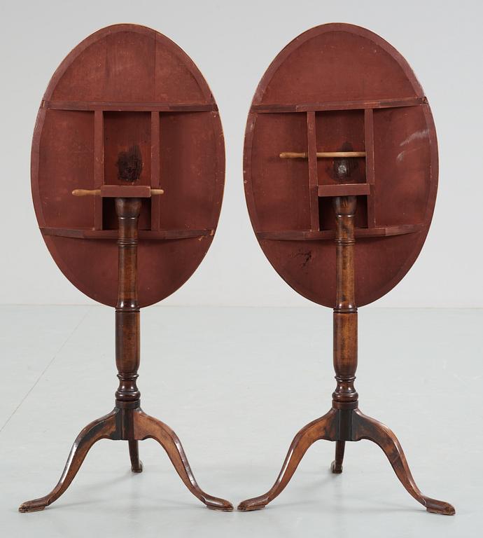 A pair of Swedish 18th century tilt-top tables.