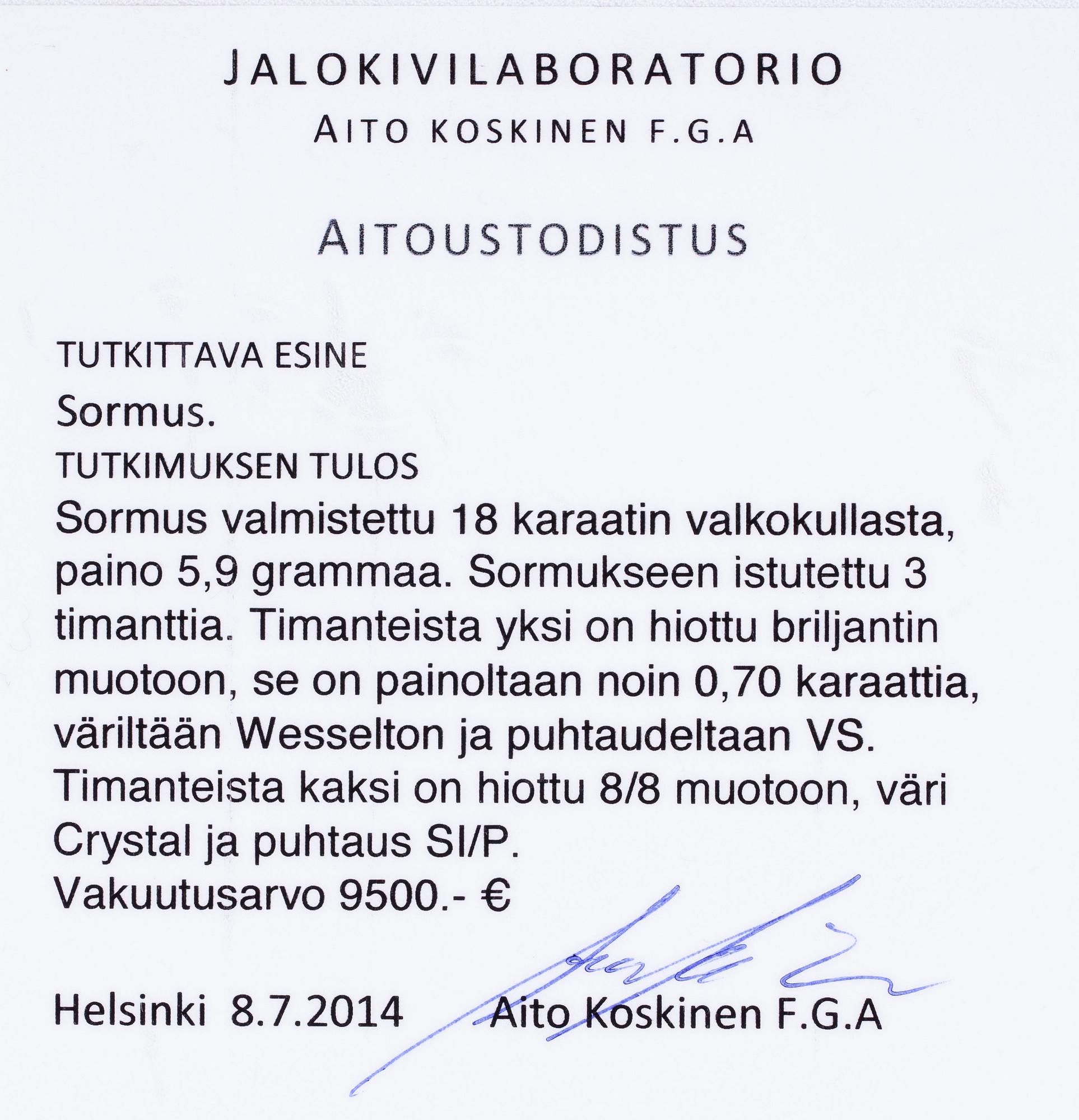 RING, 18K vitguld, mittstenen briljantslipad diamant 0,70 ct. Vikt 5,9 g. Intyg.
