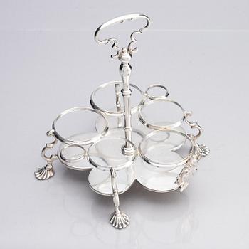 An English 18th century silver and glass cruet-set, mark of Jabez Daniel, London 1777 and possibly 1783.