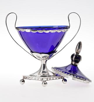 SOCKERSKÅL, silver, glas, sengustaviansk, Gustaf Henrik Sidwall, Norrköping 1817.