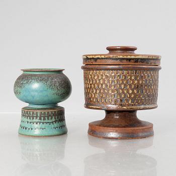 Stig Lindberg, a lidded stoneware bowl and a vase, Gustavsberg Studio 1963 and 1965.
