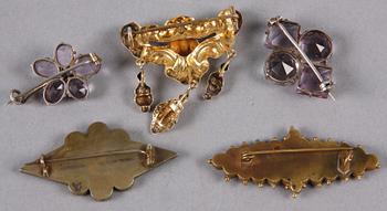 BROSCHER, 5 st, 1800/1900-tal.