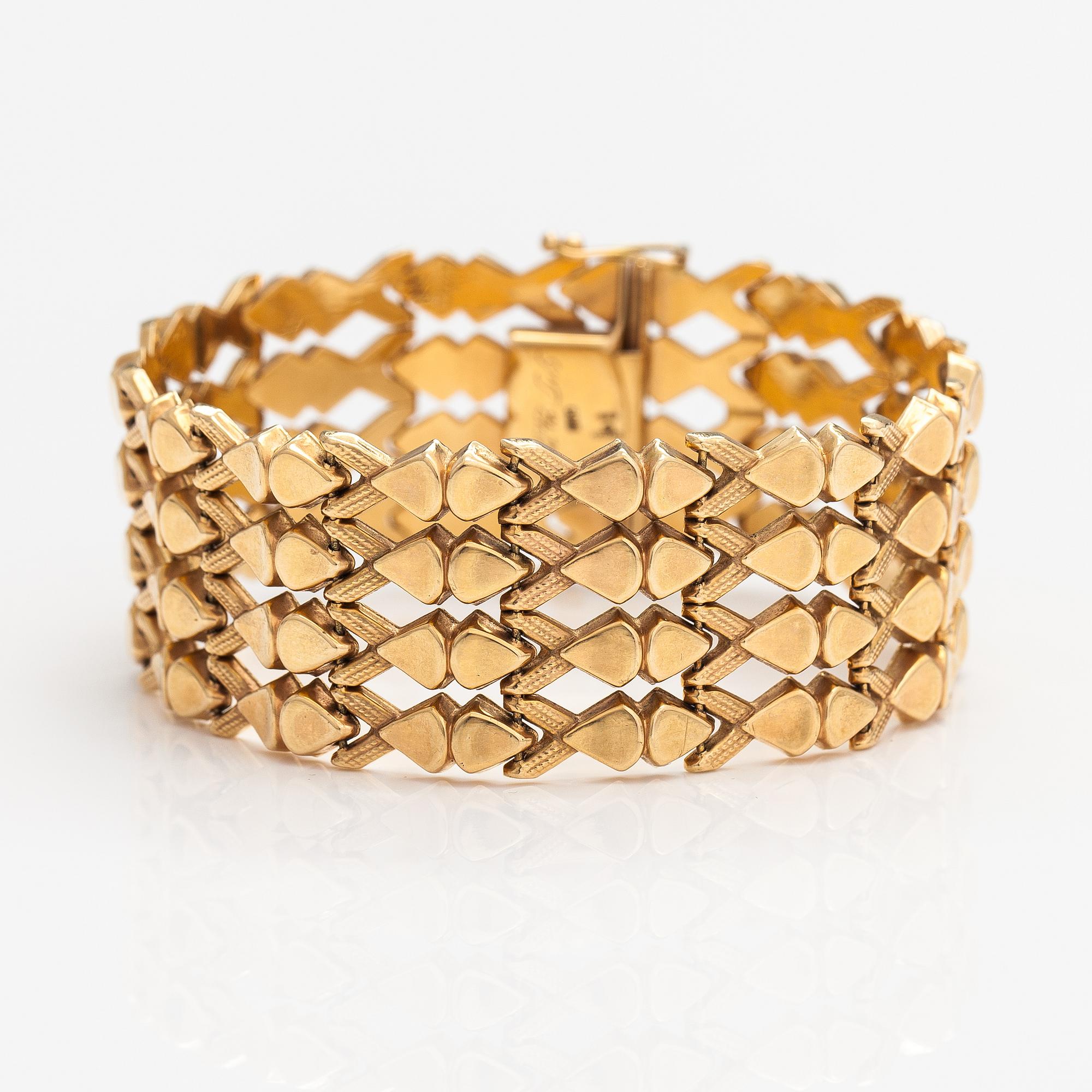 Rannekoru, 14K kultaa. Tuontileimattu Helsinki 1970.