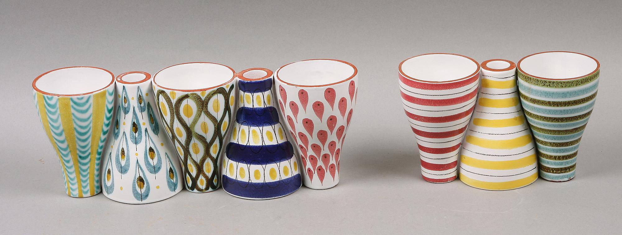 VASER/LJUSSTAKAR, 2 st, fajans, Stig Lindberg, Gustavsberg, 1940/50-tal.