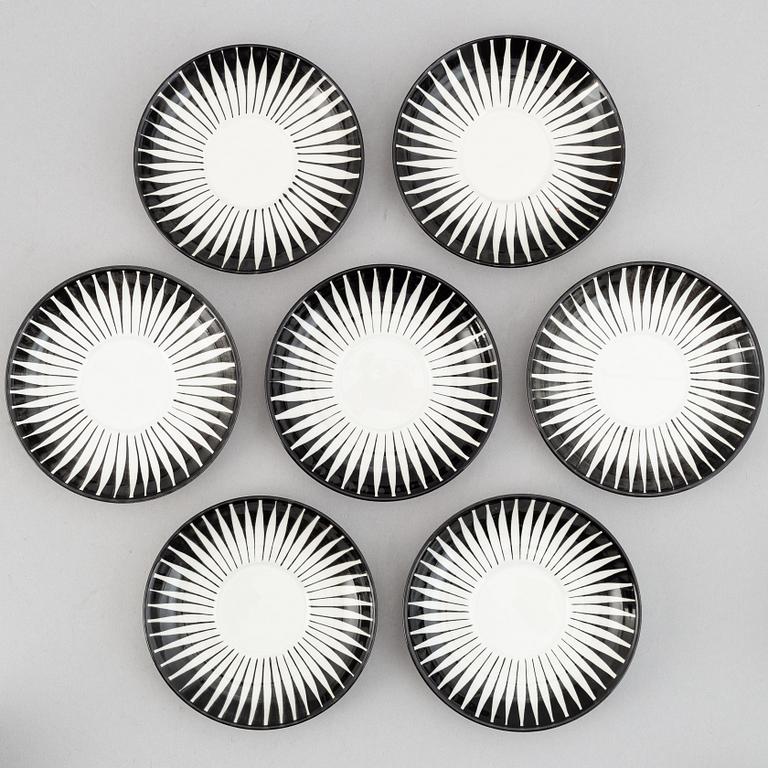 A set of seven porcelain 'Zebra' coffee cups with saucers, designed Eugene Trost for Gefle, Sweden.