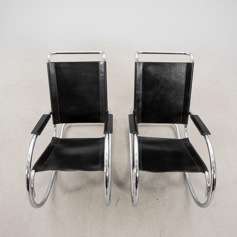 A pair of Fasem leather and chrome rocking chairs Italy later part of the 20th century.