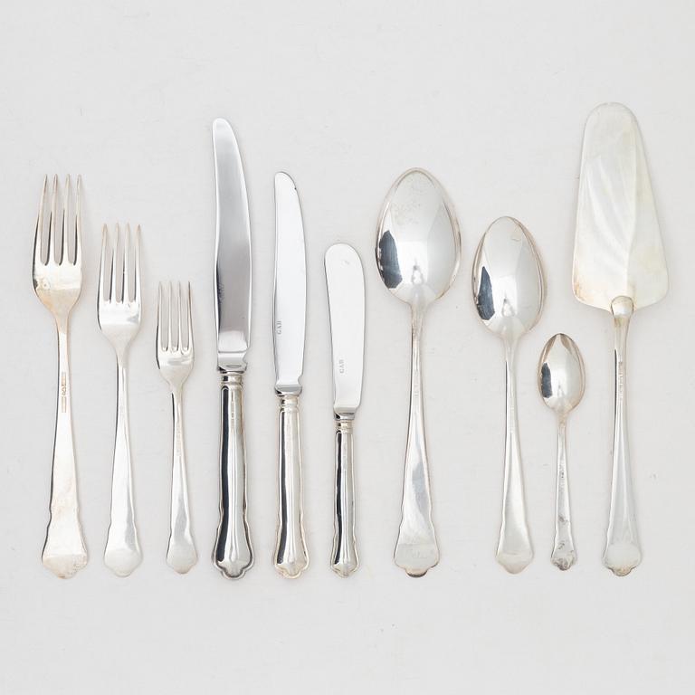 Guldsmedsaktiebolaget (GAB), bestickservis, 55 delar, silver, modell "Chippendale", Eskilstuna, bl a 2002.