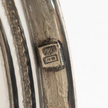 Champagne glasses, a pair, silver and glass, 20th century.