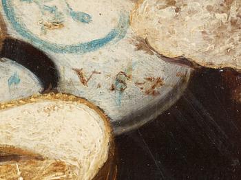 Monogramisten V.S-Z, Still life with plate, bowl, oysters and fruits.