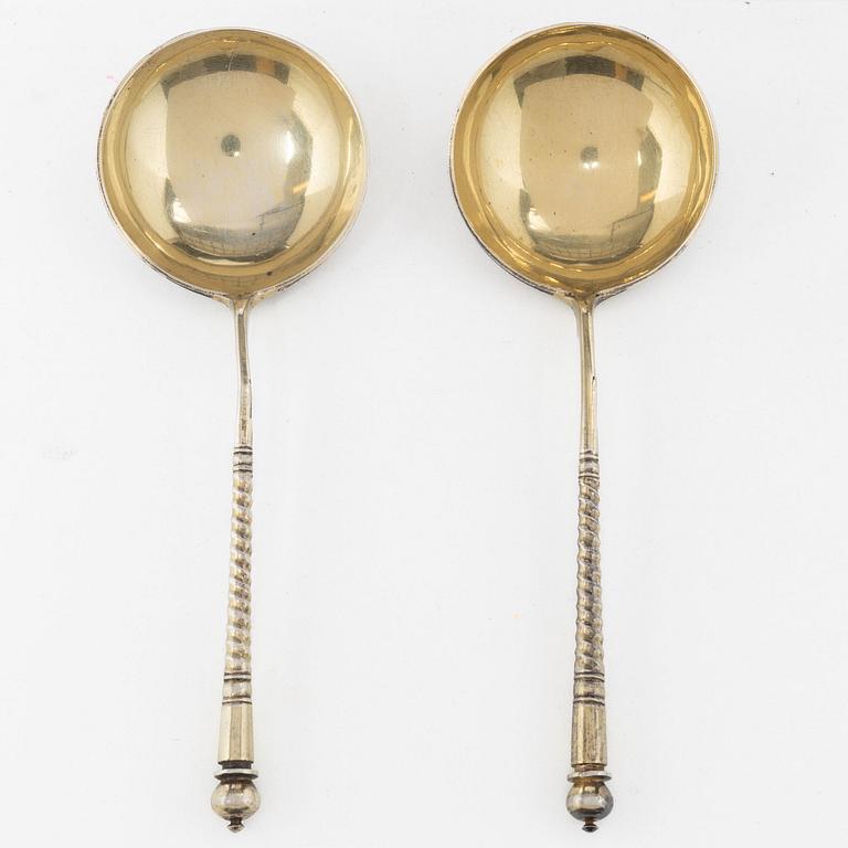 Skedar, ett par, silver, Moskva, Ryssland 1891.