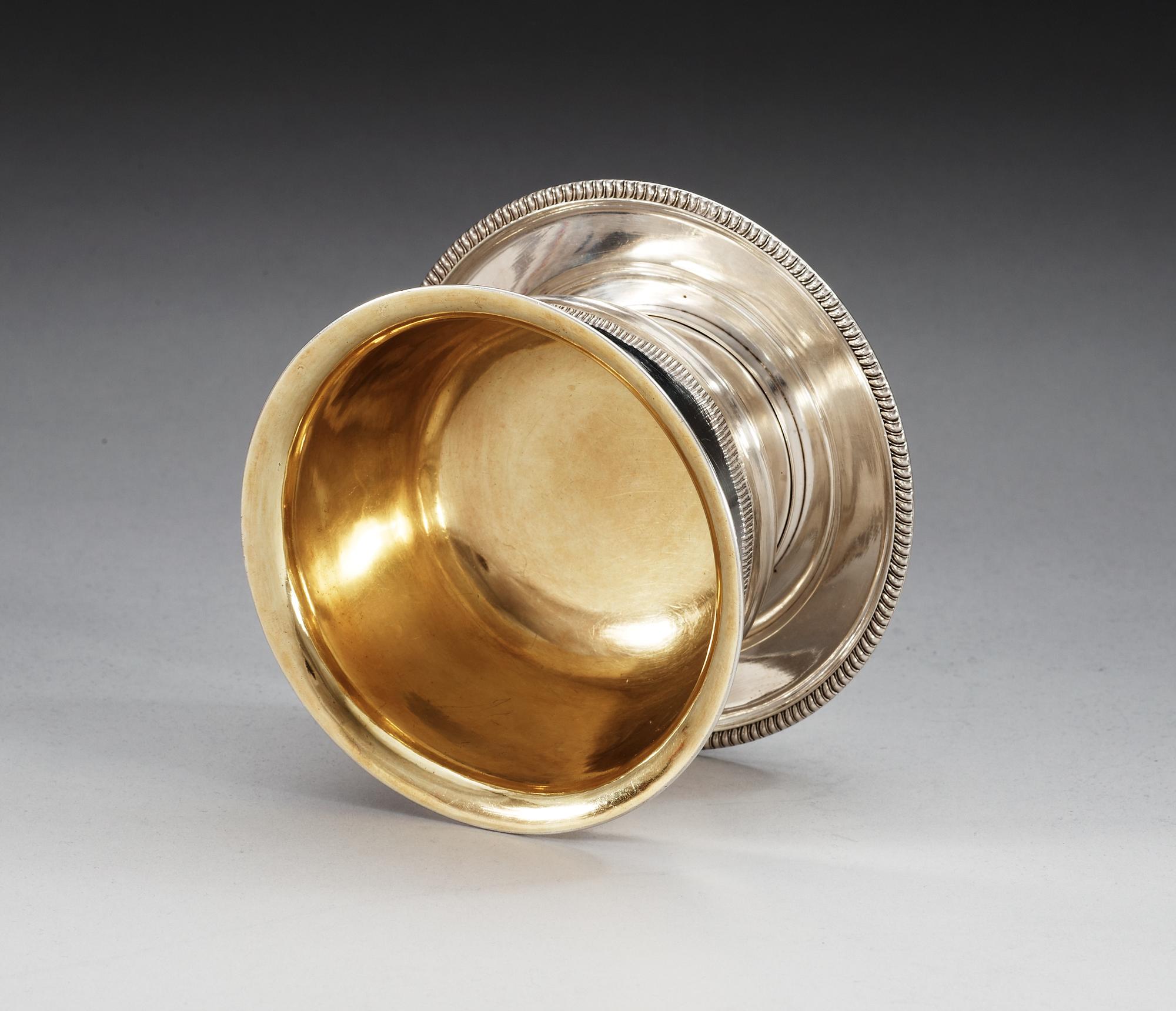 A Swedish 19th century parcel-gilt sauce-bowl, makers mark of Johan Fredrik Björnstedt, Stockholm 1825 and 1826.
