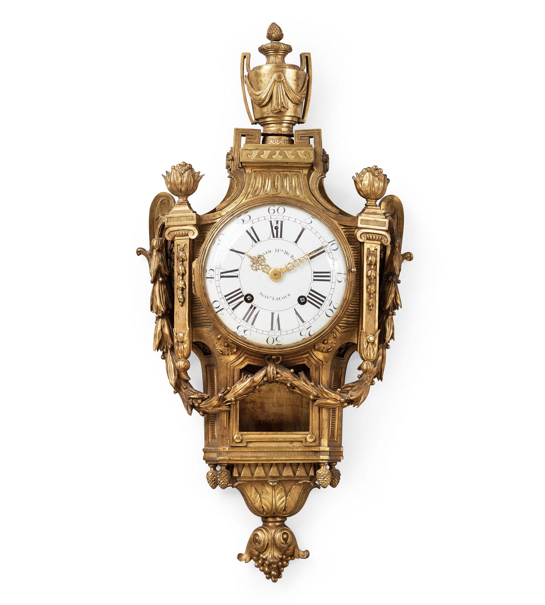 A Louis XVI late 18th century gilt bronze wall clock.