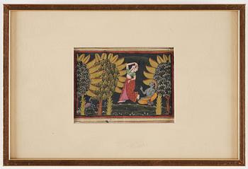 ALBUMBLAD, tre stycken, bläck och färg på papper. Indien, 1800-tal.