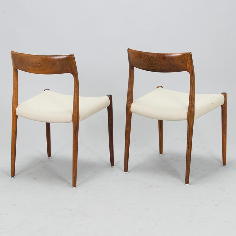 Niels Otto Møller, A 1950s dining table and six '77' chairs for J.L. Møllers Møbelfabrik Denmark.