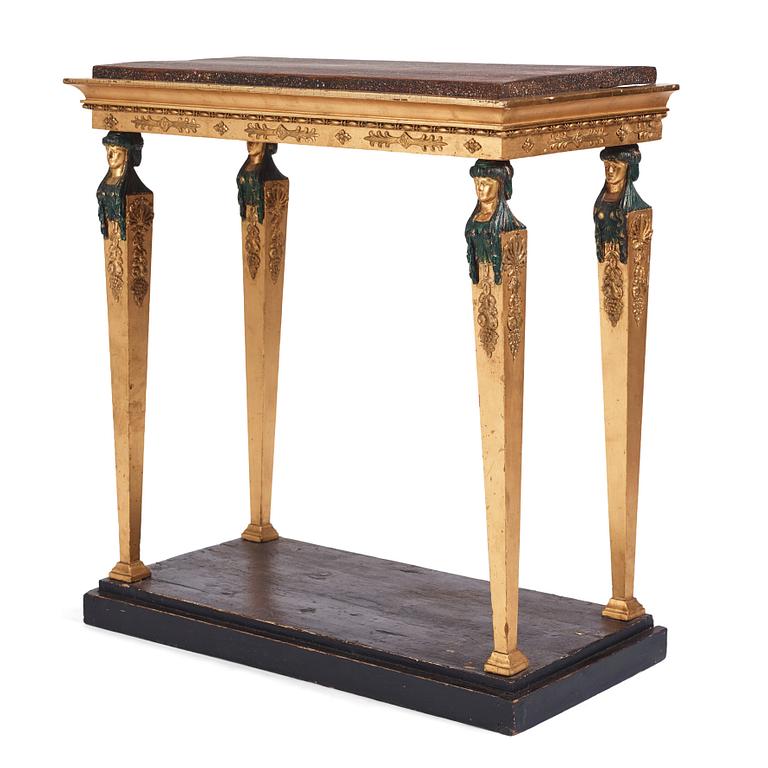 A gilt wood late Gustavian console table, circa 1800.