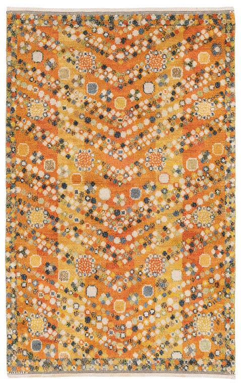 Barbro Nilsson, a carpet, 'Violetta gul', knotted pile, c. 210 x 130 cm, signed AB MMF BN.