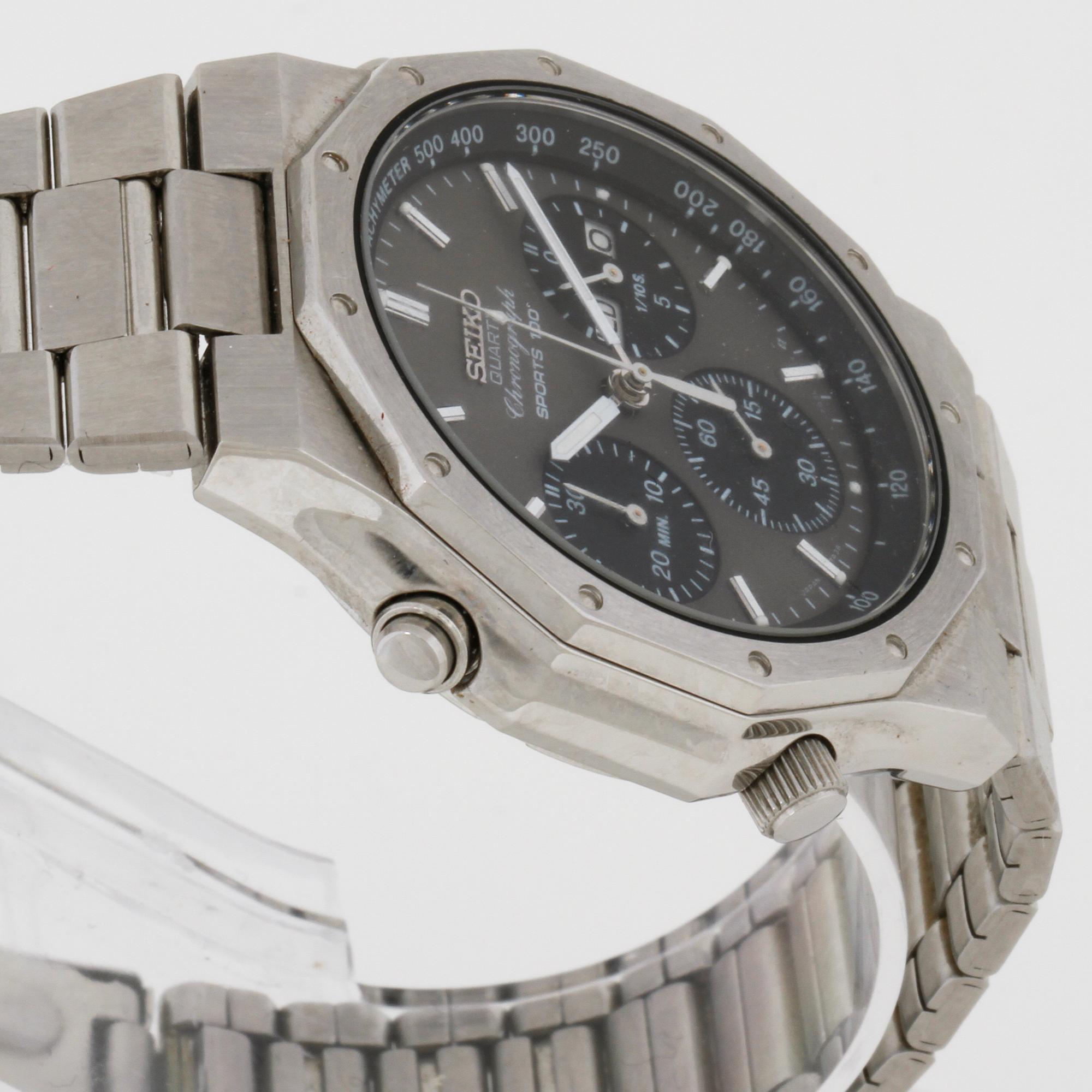 SEIKO, Sports 100, "Tachymeter", wristwatch, 38,5 mm, kronograf.