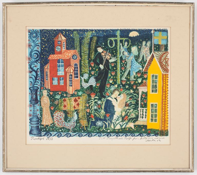 MÅRTEN ANDERSSON, 2 st,  färglitografier, provtryck, signerade och daterade 1973.