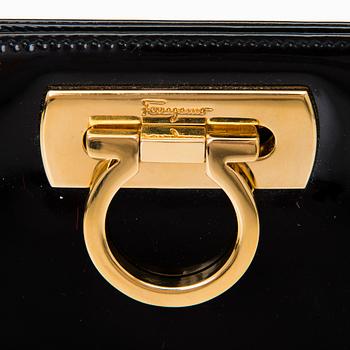 A SALVATORE FERRAGAMO Black Patent Leather Shoulder Bag.