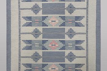 Ingegred Silow, a flat weave carpet, signed IS, ca 197 x 137 cm.