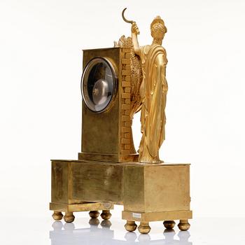 A French Empire 19th century gilt bronze mantel clock by Rieussec.