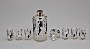 KARAFF samt GLAS, 6 st, glas, Art deco omkring år 1930.