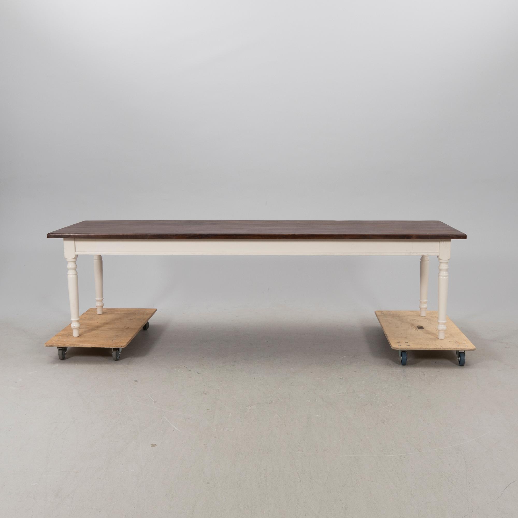 A modern painted wooden table.