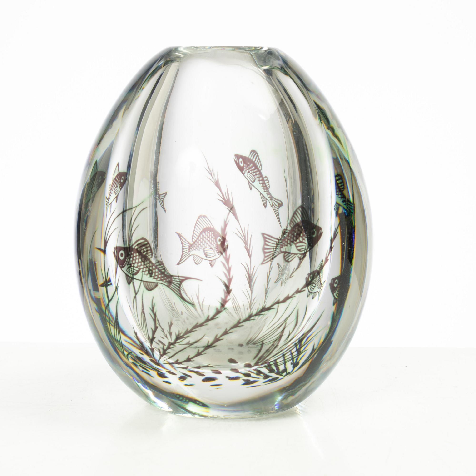 Edward Hald, vas, glas, "fiskgraal", Orrefors, 1900-talet mitt.