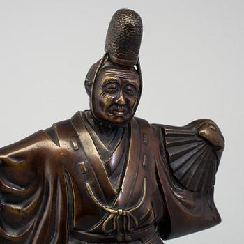 Two Japanese bronze sculptures of dancers, Meiji period (1868-1912). Signed to base.