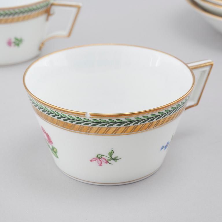 Six porcelain tea cups and six porcelain small plates from Ernst Wahliss Porzellanwarenhaus in Vienna, 20th century.