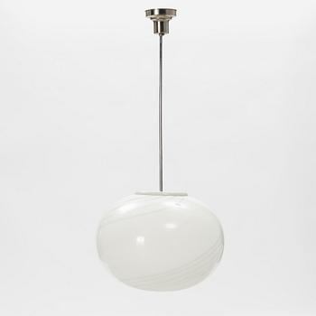 A mid 20th Century ceilning lamp with white Murano glass.