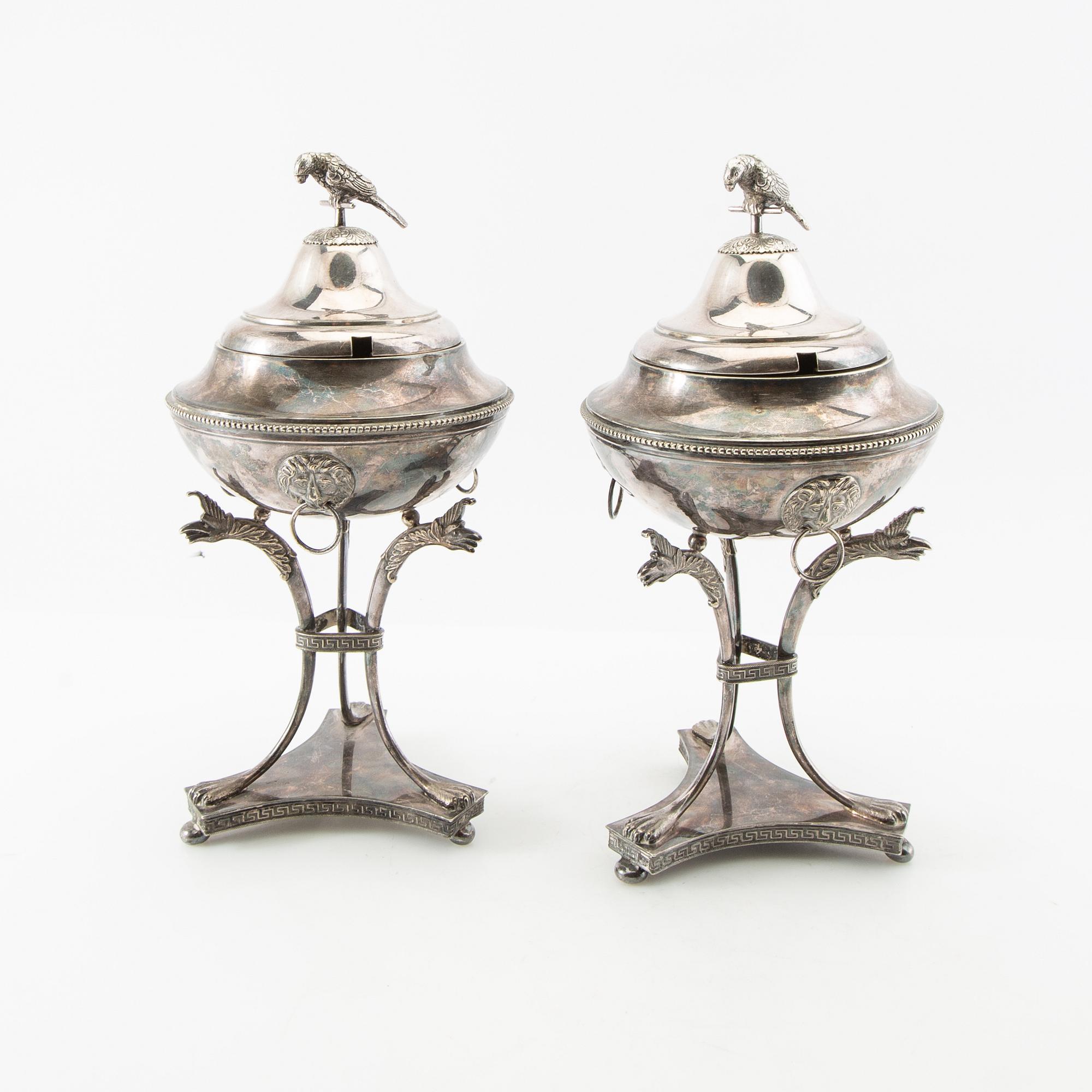 Sugar bowls, a pair, Gustavian style, AG Dufva, early 20th century, silver plate.