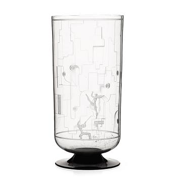 7. Simon Gate, A Simon Gate engraved glass vase, Orrefors, Sweden 1931.