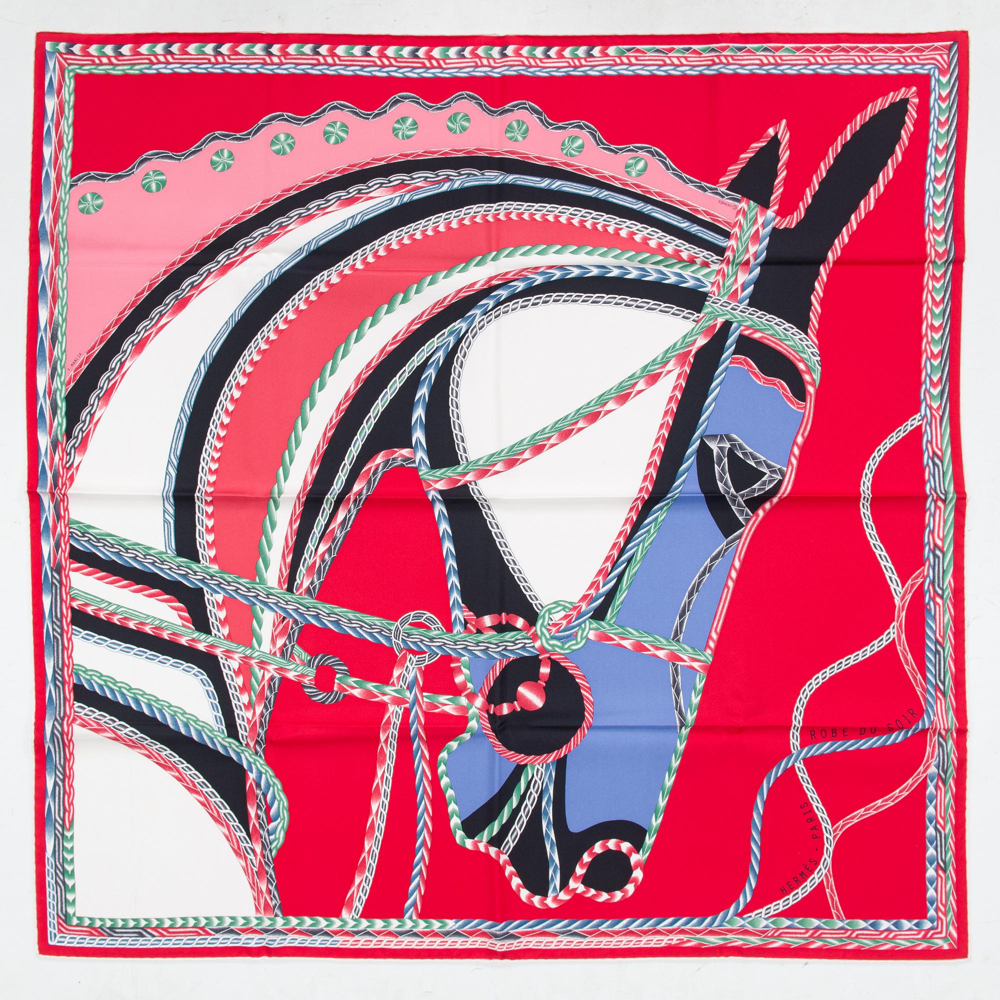 Hermès, 'Robe du soir' scarf and a Hermès scarf ring.