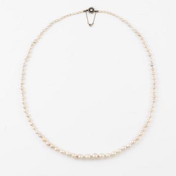 Collier odlade pärlor lås 18K guld och silver med rosenslipade diamanter.