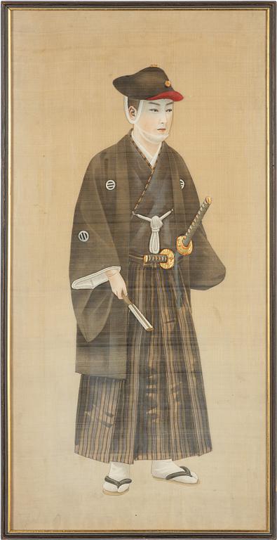 A pair of Japanese silk paintings, unknown artist. Meiji period.