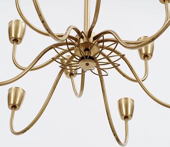 A Hans Bergström twelve light brass chandelier, Ateljé Lyktan, Helsingborg 1940's.