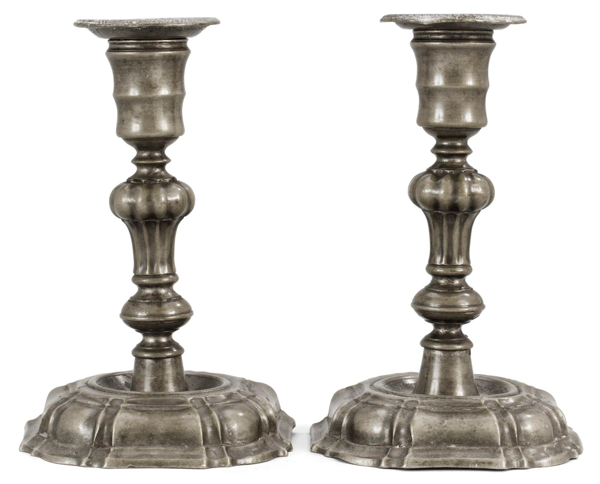 A pair of late Baroque pewter candlesticks by O. A. Winberg.