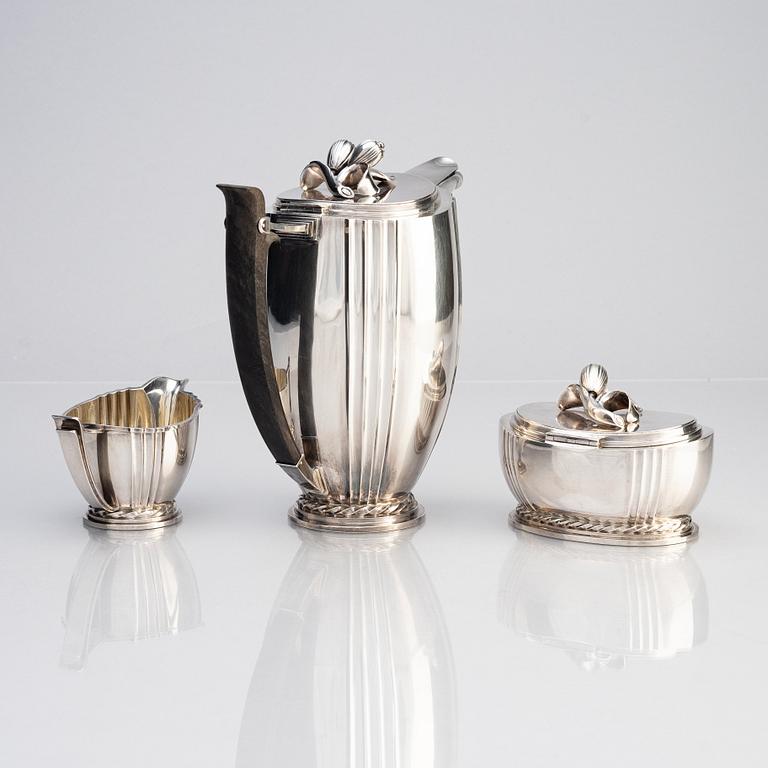 Atelier Borgila, a sterling silver three-piece coffee service, Stockholm 1951-52.