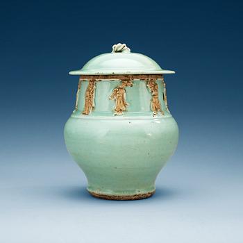 A celadon and white jar with cover, Qing dynasty, Kangxi (1662-1722).