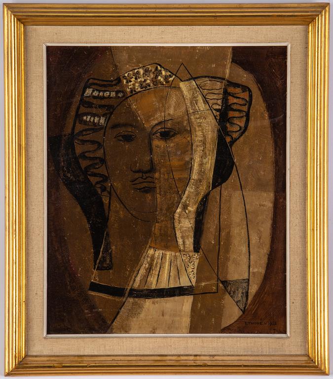 Esaias Thorén, olja på pannå, signerad och daterad 1952.