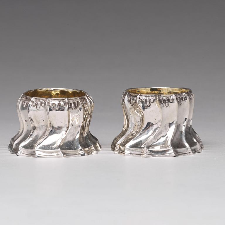 A pair of Swedish 18th century parcel-gilt silver salt cellars, mark of Olof Löfvander, Luleå 1783.