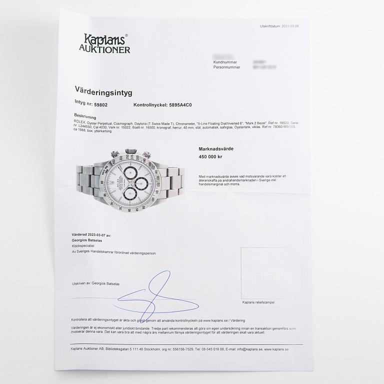 Rolex, Daytona, "Floating Cosmograph", "Inverted 6", "225 Bezel", "Zenith", chronograph, wristwatch, 40 mm.