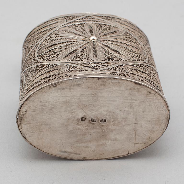 A silver filigree tea caddy, Moscow 10th century.