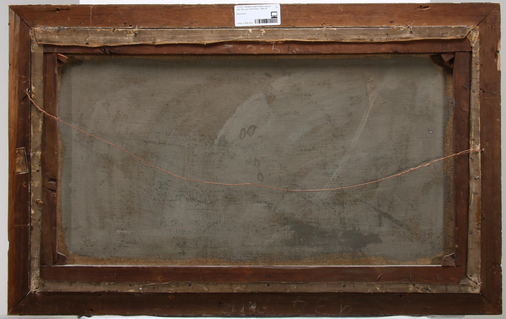 OKÄND KONSTNÄR, olja på duk. Bär sign W.B Webb. 1800-tal.