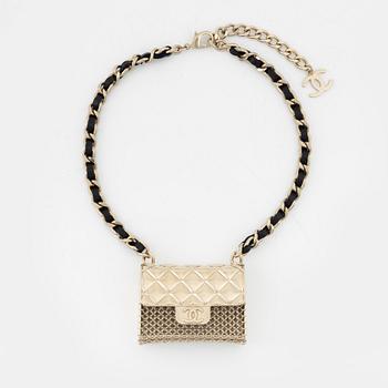 Chanel, Black Lambskin Leather and Metal Micro Bag Special Edition Necklace, 2021.