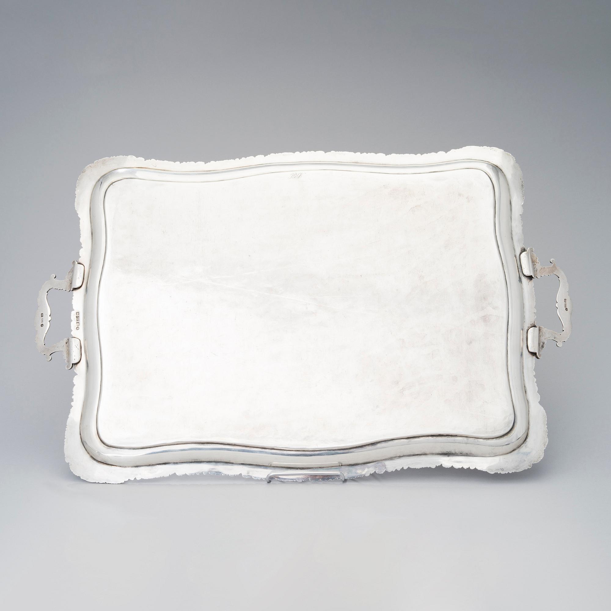 A RUSSIAN SILVER TRAY, St Petersburg, Johann Henricson 1802-1830, weight 2520 g.