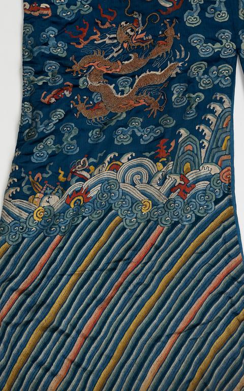 A Chinese embroidered silk robe, Qing dynasty, 19th Century.